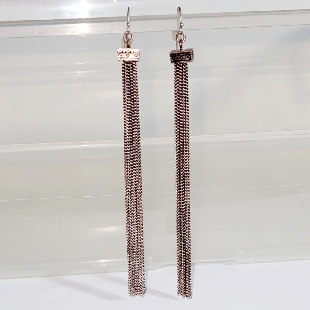 New Copper Tone Long Tassel Chain Drop Earrings